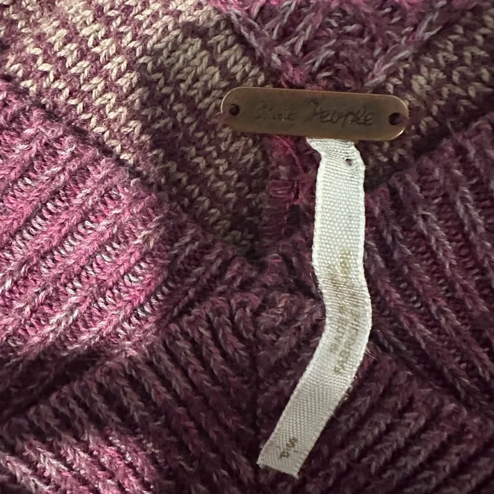 Free people striped v-neck sweater maroon